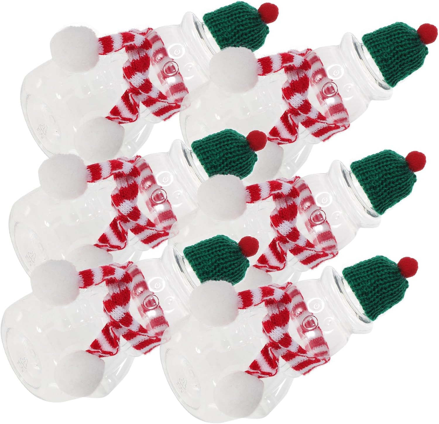 6 Pcs Christmas Snowman Bottles with Hat and Scarf, Clear Christmas Juice Bottles with Lids, 400ml Empty Plastic Drink Containers Reusable Xmas Beverage Container for Milk Juicing Drinking