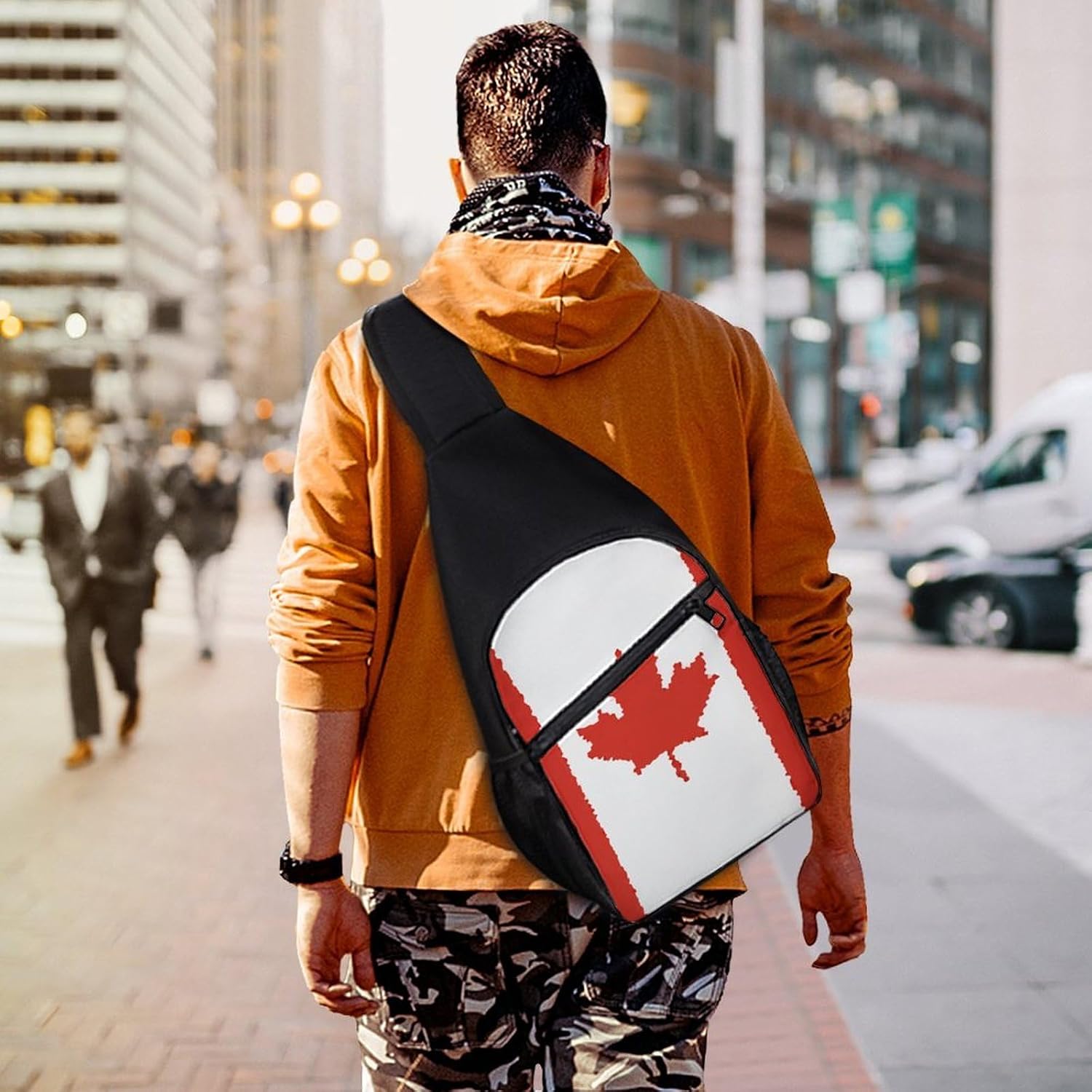 Canada Canadian Flag Fragments Crossbody Sling Backpack Chest Bag Daypack | unisex,trendy,with convertible and detachable shoulder strap,side pockets