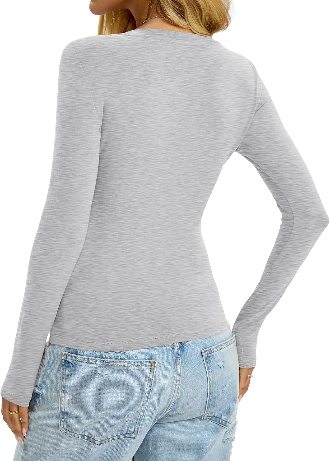 Womens Cotton Long Sleeve Shirts V Neck Slim Fit Tops Basic Tees Going Out Outfits 2025 Fall Spring - Image 5