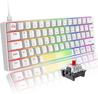 Portable 60% Mechanical Gaming Keyboard Type C Wired 62 Keys LED USB Waterproof Mini Keyboard 20 Chroma RGB Backlight Anti-ghosting Keys+Extra Keycaps for Computer/PC/Laptop/MAC…