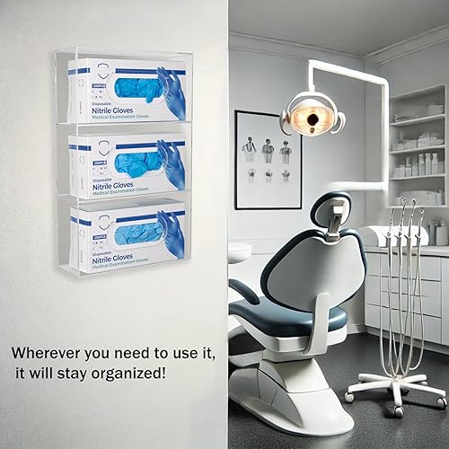 Miniatura 3 de Aphbrada Soporte para guantera, soporte de pared, soporte de acrílico triple para guantes médicos, látex, goma, nitrilo, examen, guanteras