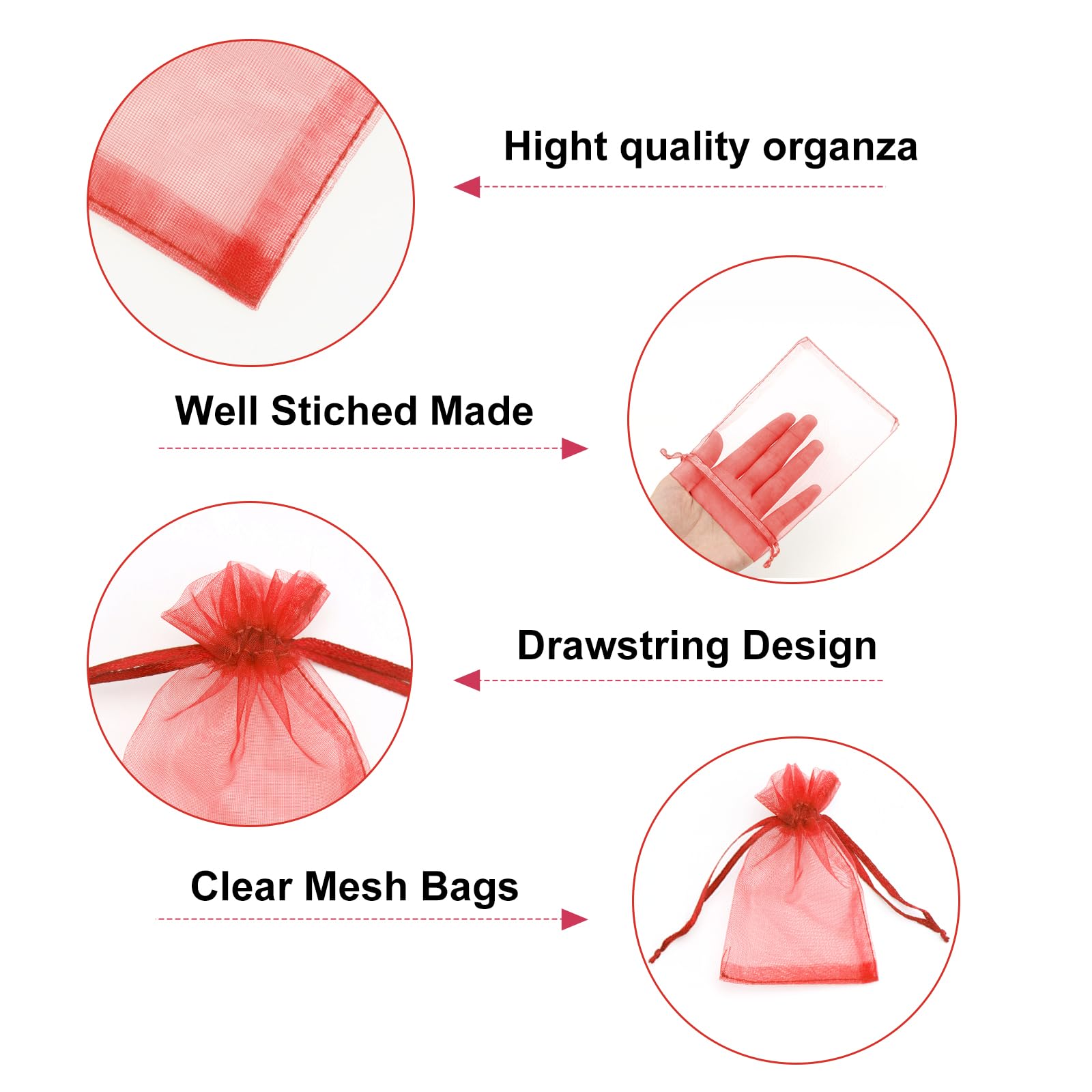 50 PZ Sacchetti Organza Confetti Bianco, 7 x 9cm Sacchetti