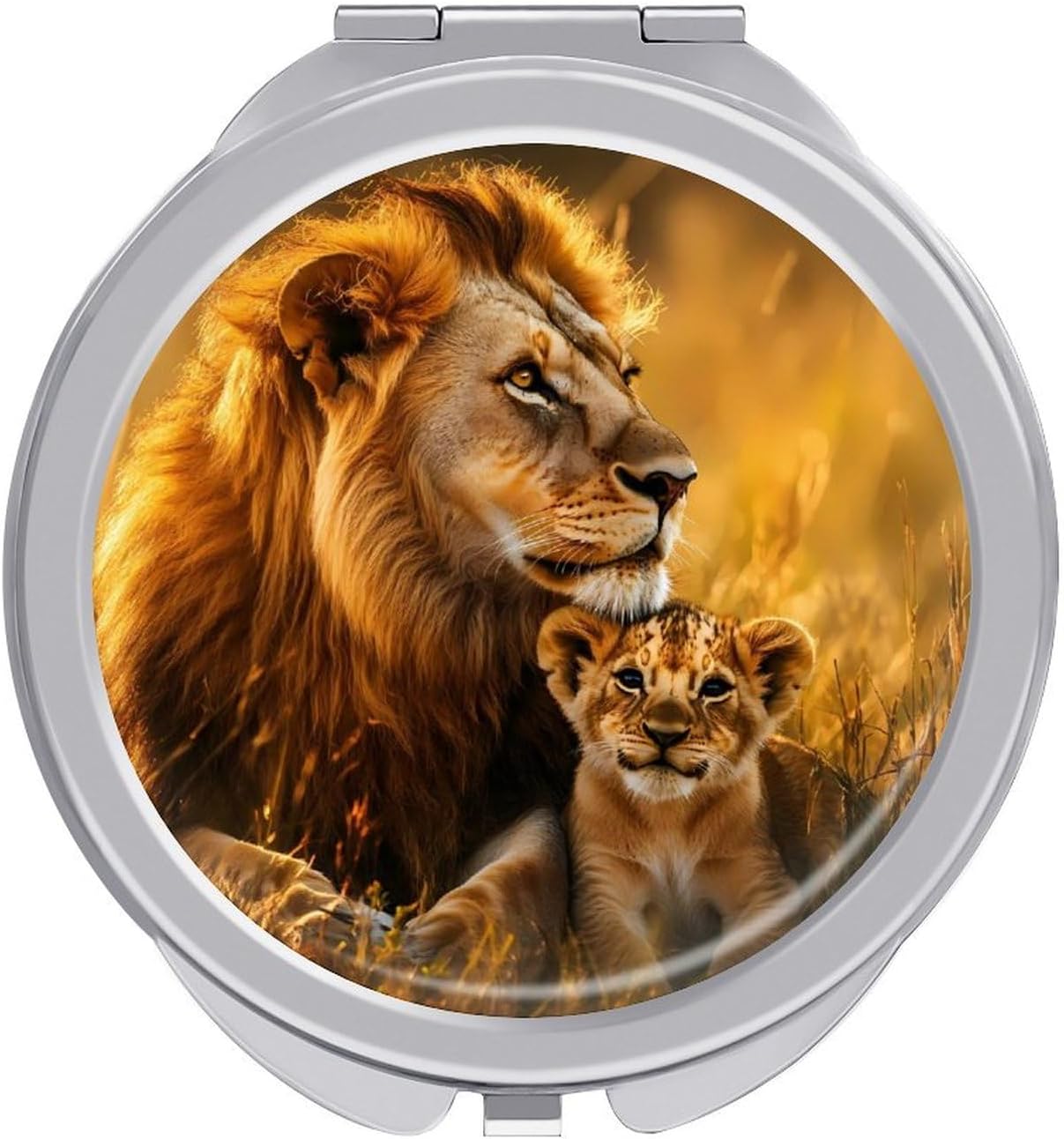 Lion Family Print Animal Compact Makeup Mirror Mini Foldable Cosmetic Mirror Portable Travel Mirror for Purse Pocket