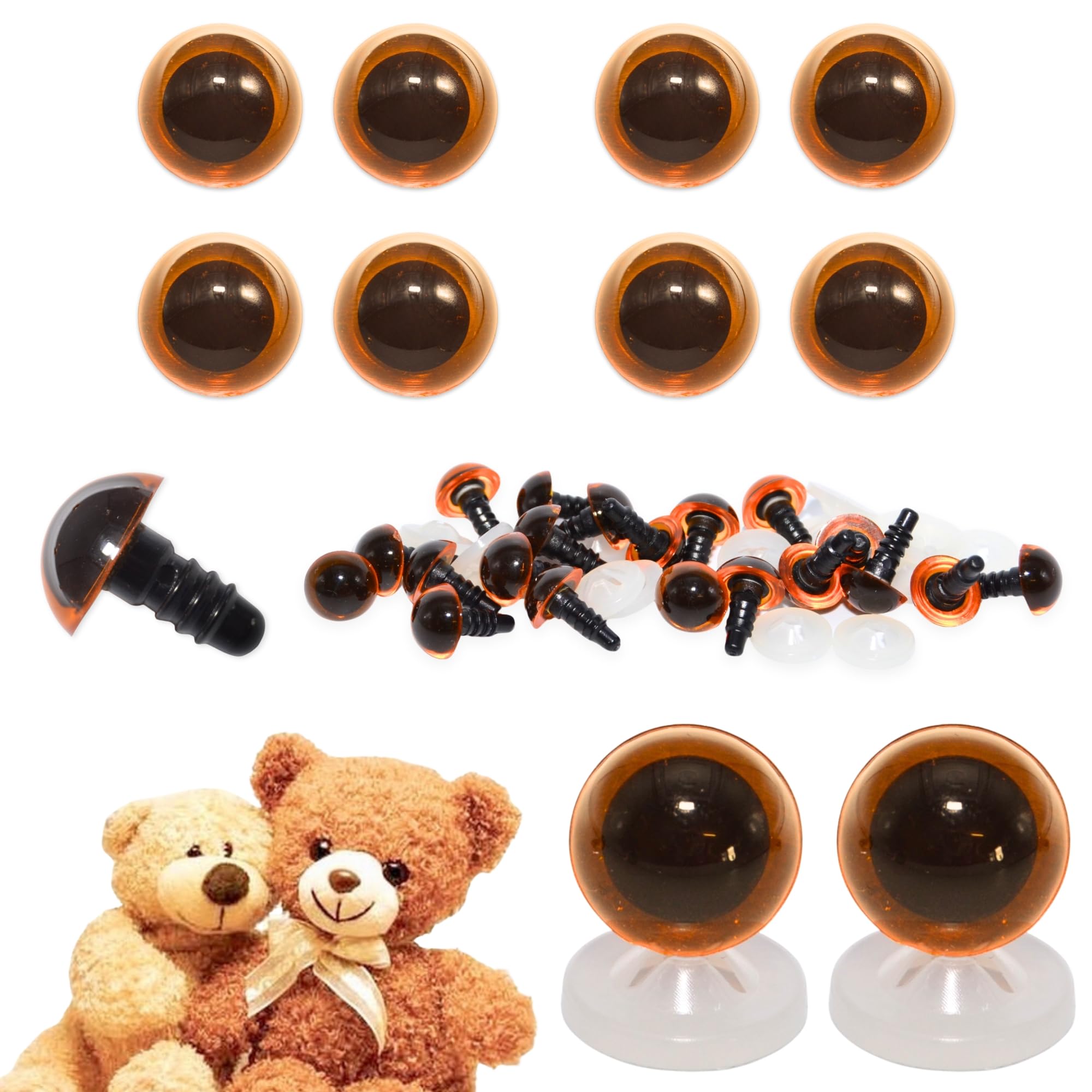 Celloexpress Light Amber Transparent 12Mm Transparent Light Amber Eyes With Plastic Backs - Safety Eyes For Soft Toy Teddy Bear Animal Making (Pack Of 4 Pairs)