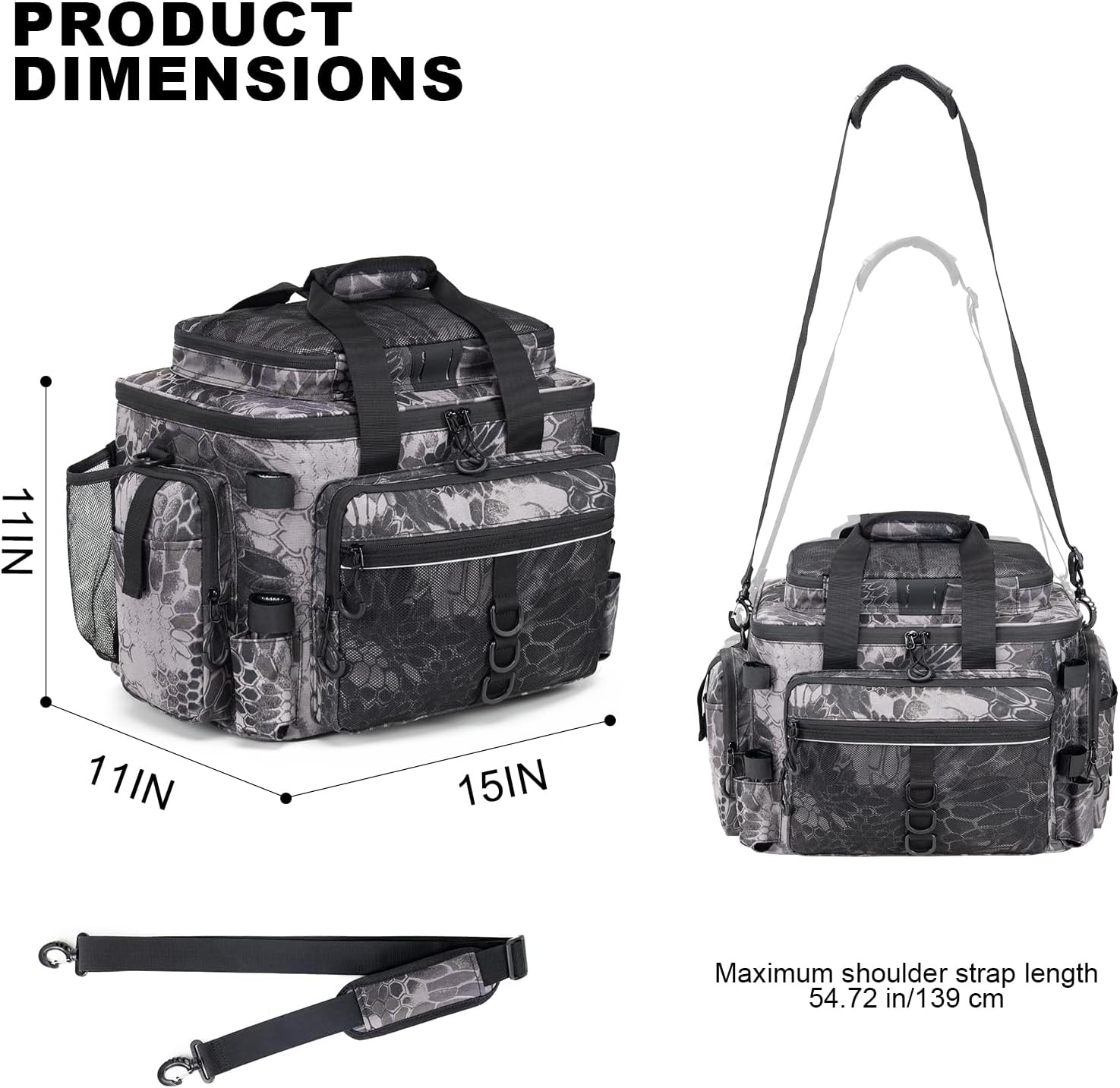 Rabjen Fishing Tackle Bag with Rod Holders & Cooler Main Compartment – Large Capacity Fishing Bag for Organized Gear Storage