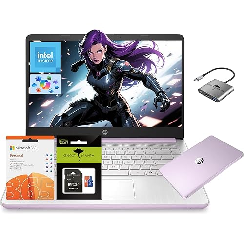 HP 14 Laptop, Quad-Core (Beat i3) 16GB RAM 256GB Storage(128GB UFS + 128GB SD Card) 1-Year Office 365 Copilot AI Computer for Student Study Back to School Win11 w/GM Accessory