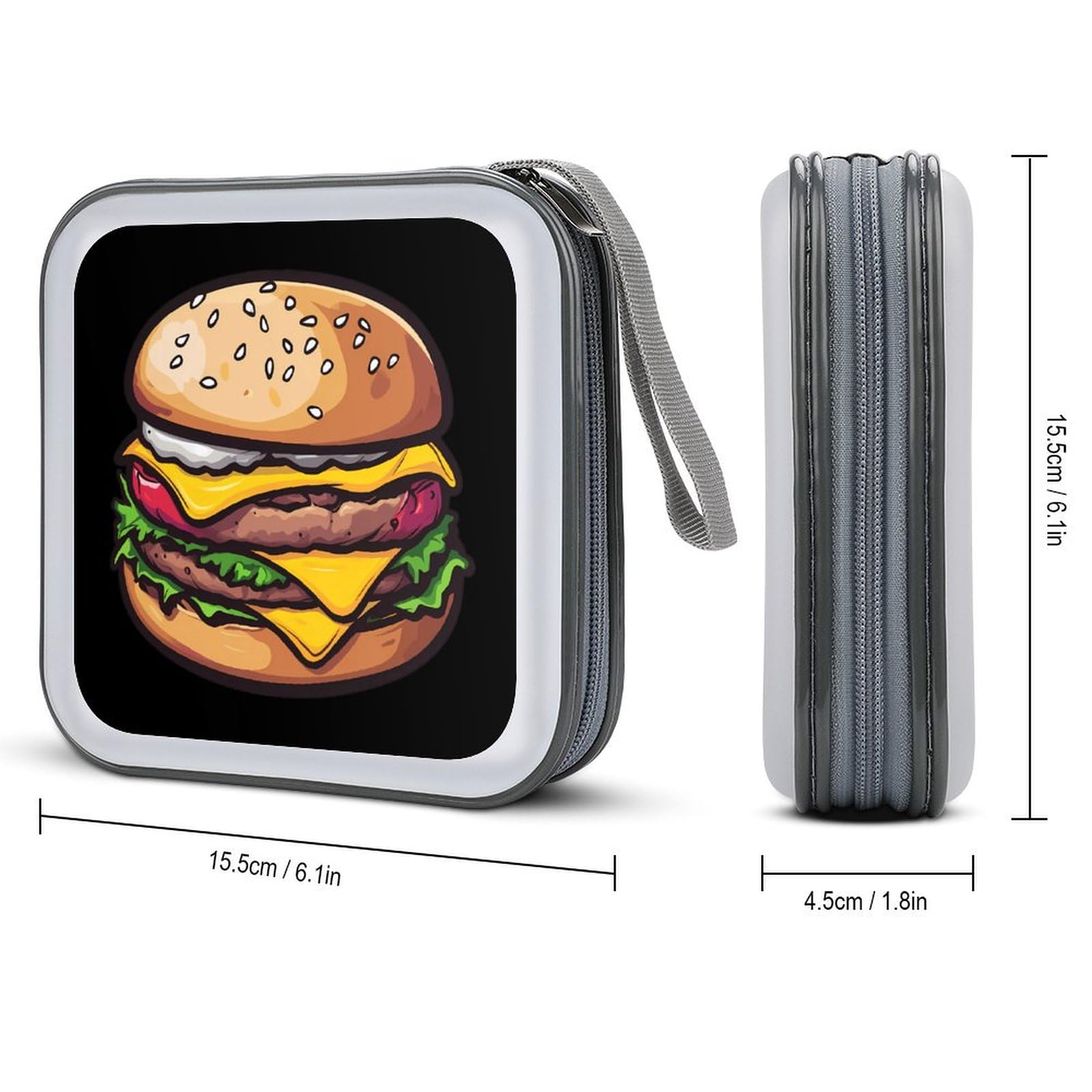 Cheeseburger Hamburger Burger Funny Food CD Case Portable DVD Holder Storage Organizer for Home Travel
