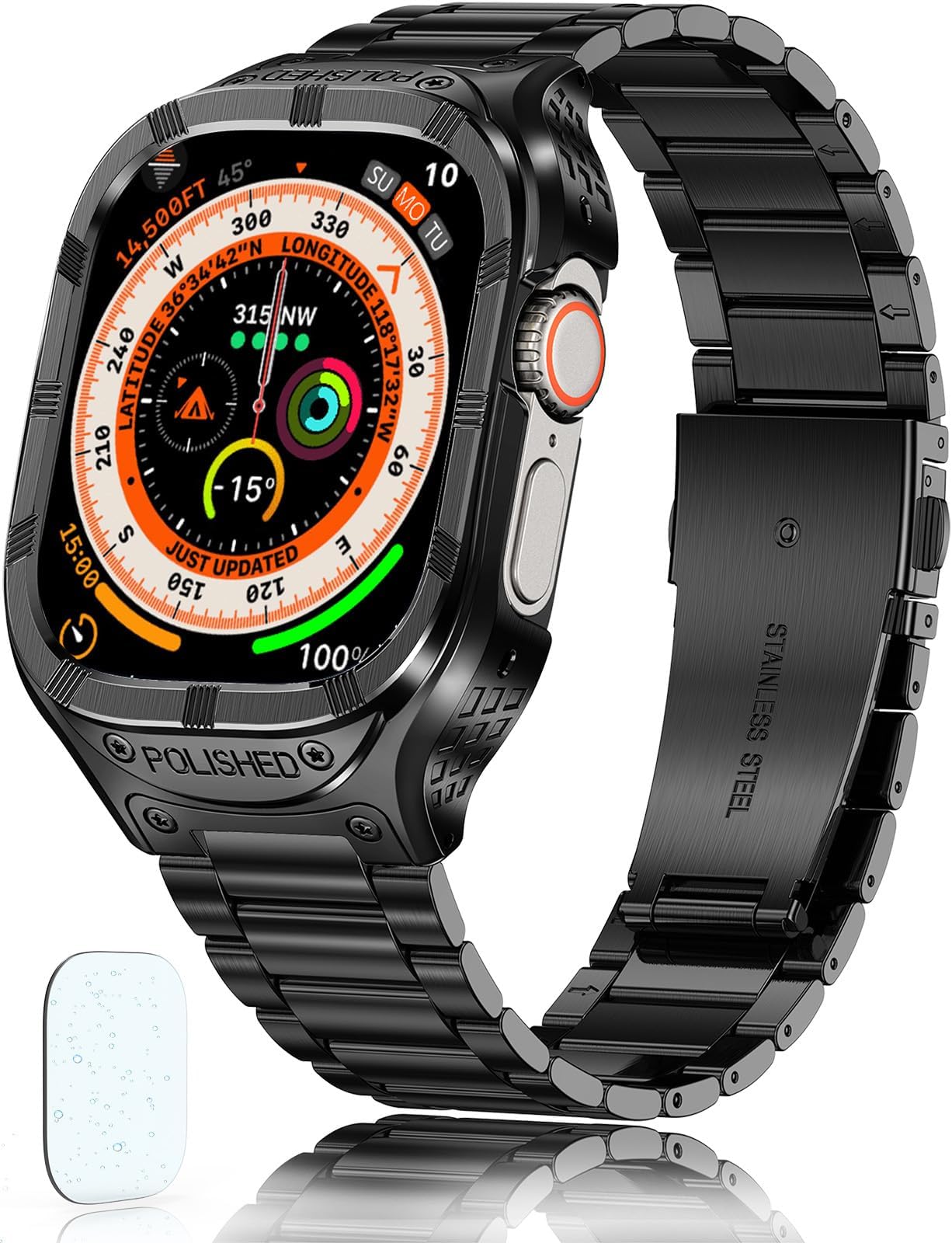 San JeirieStainless Steel Case and Band Compatible for Apple Watch Band 49mm 44mm 42mm,Rugged Apple Watch Ultra 1/2 Case with Metal iWatch Ultra Strap for Men Series 6 5 4 3 2 1 SE