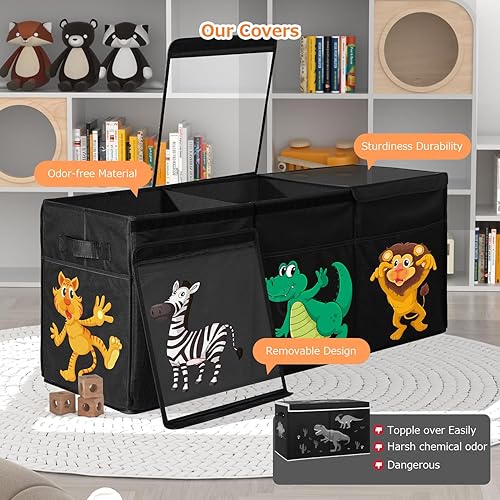 Miniatura 2 de Caja de juguetes extragrande, organizador de almacenamiento de juguetes plegable y resistente con tapas, caja de almacenamiento de dinosaurios para
