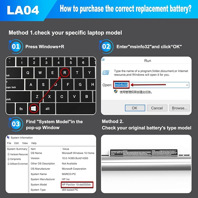 Batería LA04 776622-001 para HP Pavilion 14/15, 41Wh 14.8V miniatura 7