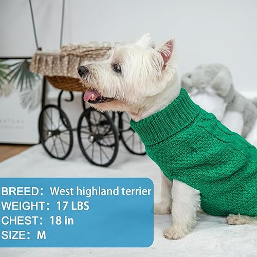 Miniatura 5 de Mihachi Suéter de cuello alto para perro, abrigo de invierno, ropa clásica de punto trenzado con agujero para la correa para clima frío, regalo