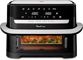 Moulinex Easy Fry Dual Flex, air fryer, Grand tiroir de 9L, Double zone, Séparateur amovible, jusqu'à 8personnes, 7programmes intuitifs, EZ9228F0, noire, Noir