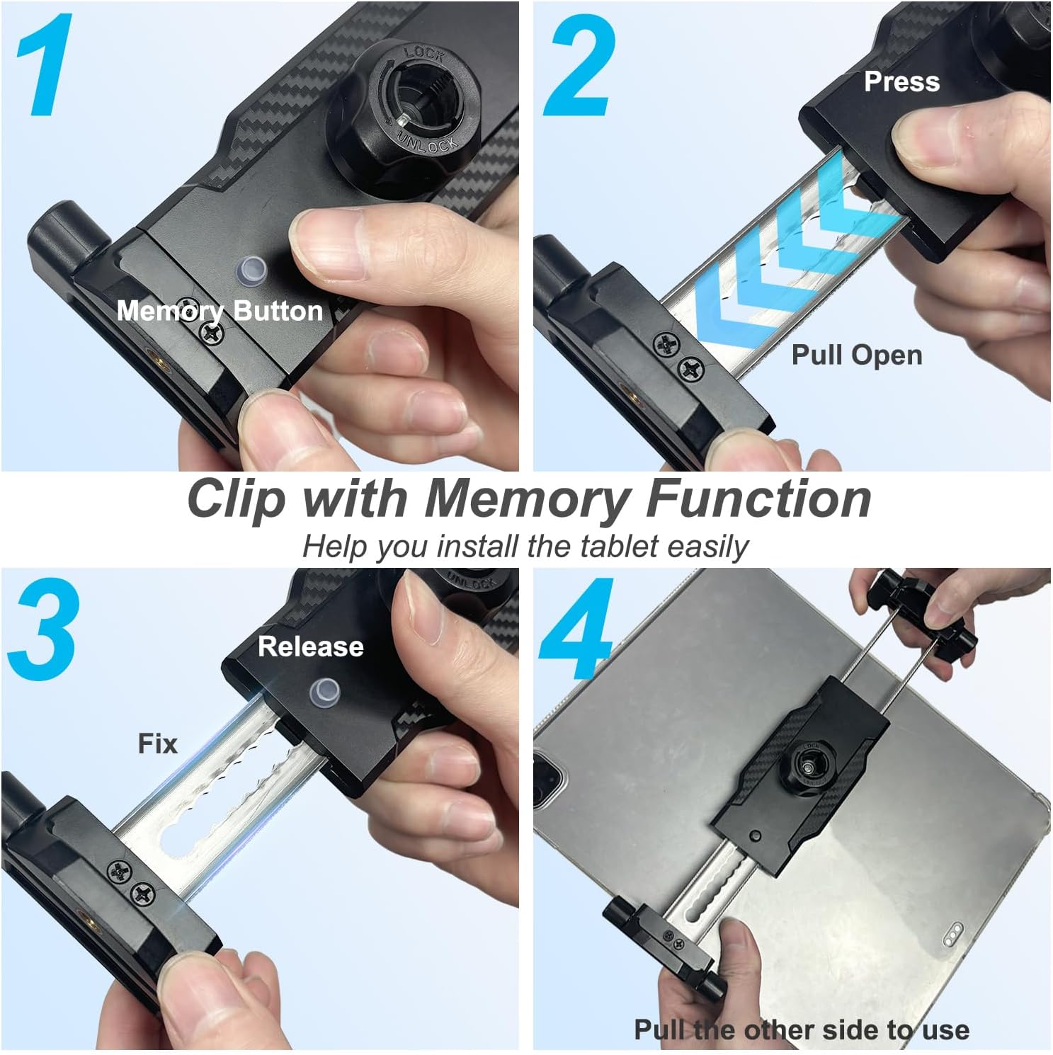 Car Rear View Mirror Tablet Mount, [4-Claw Fixation] 360° Rotatable & Retractable Tablet Holder, Fit Thickness Case (Deep Max 1.18'') for iPad Pro/Air/Mini, Galaxy Tab, All 6.1-15.6" Devices