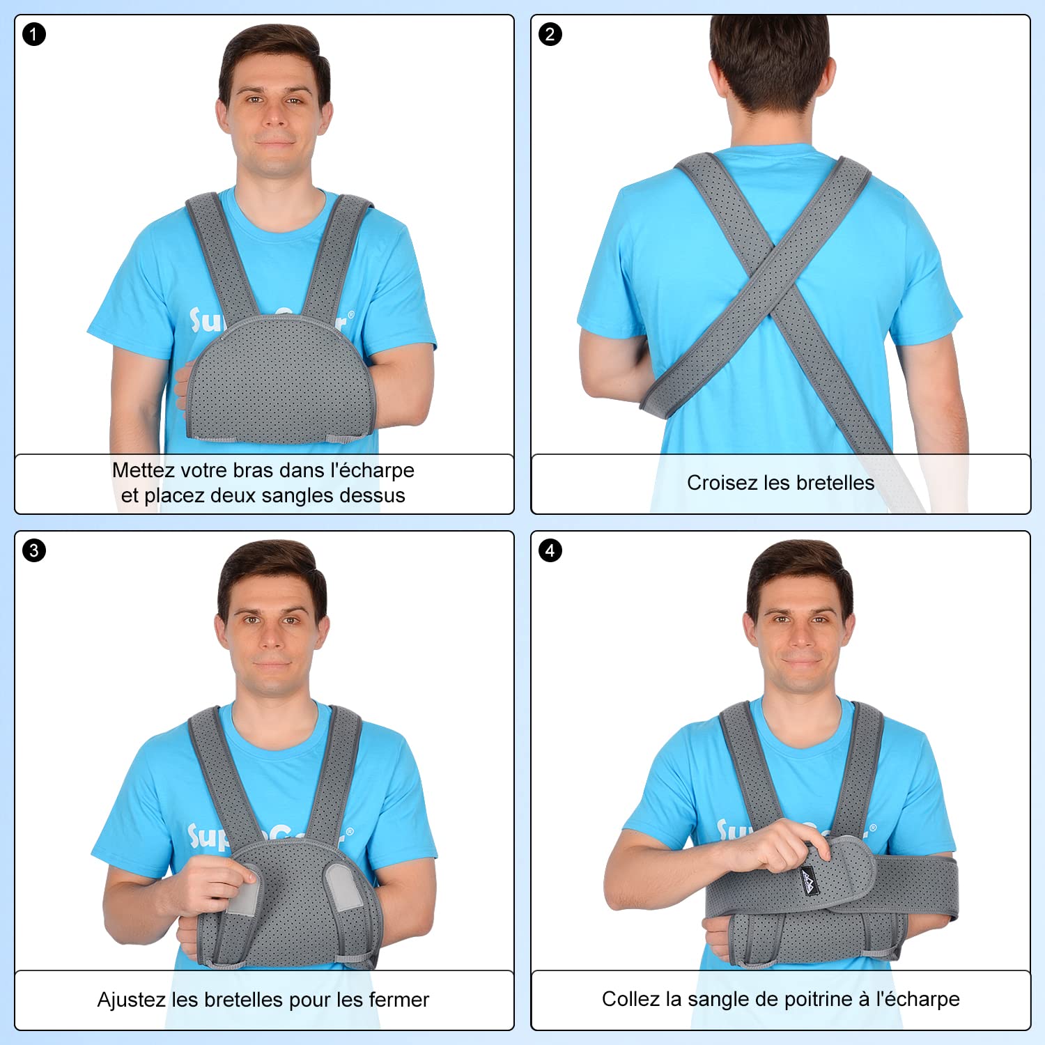 supregear Écharpe de Bras Immobilisateur d'épaule, Réglable Confortable Élingue d'immobilisation pour Bras/Main/Coude, Echarpe de Soutien pour Bras Droit et Bras Gauche - Gris