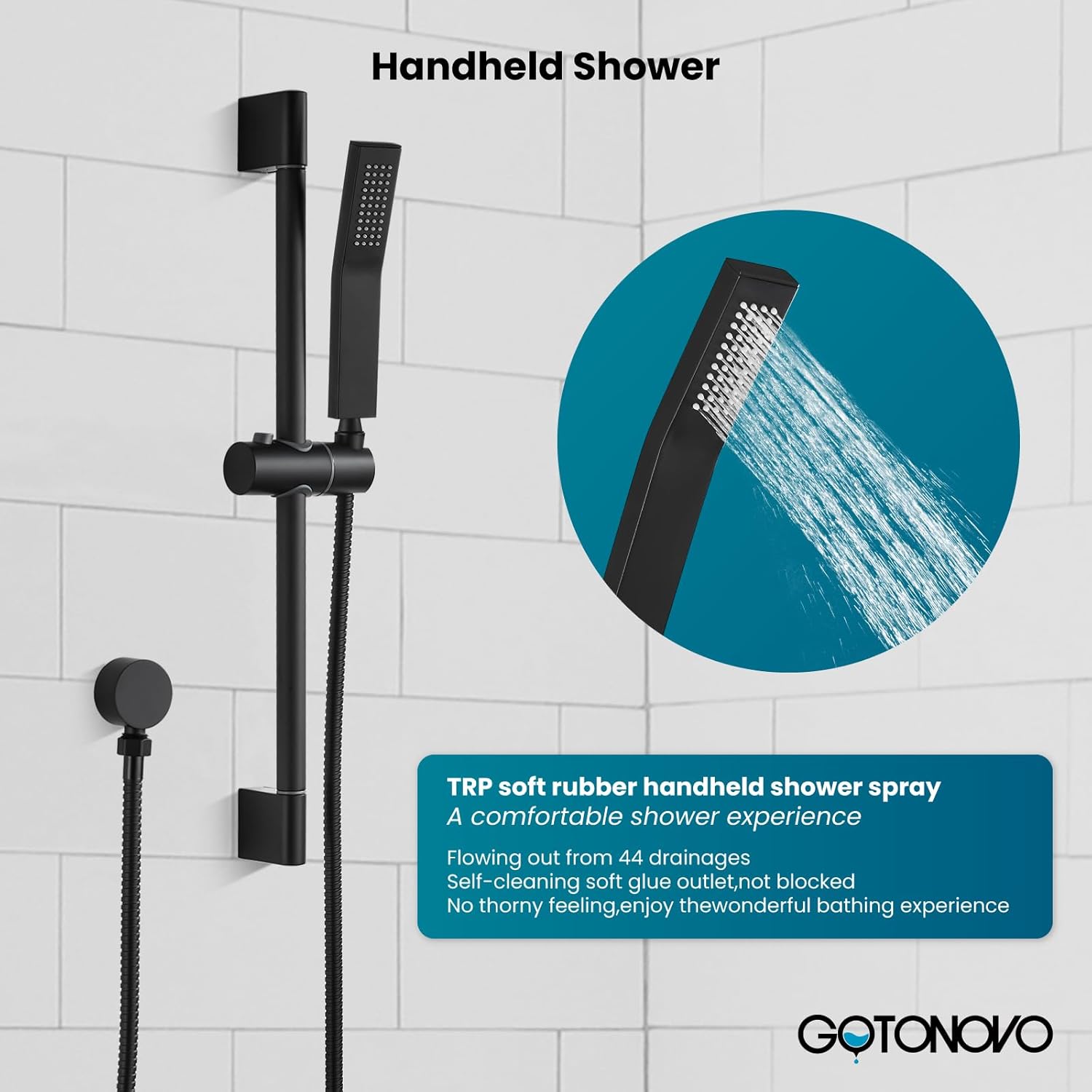 gotonovo Bathroom Shower Faucet Set with Slide Bar 12 inch Rainfall Shower Head with Handheld Spray Combo Shower Trim Kit Shower System Rough-in Valve Included Wall Mounted Matte Black