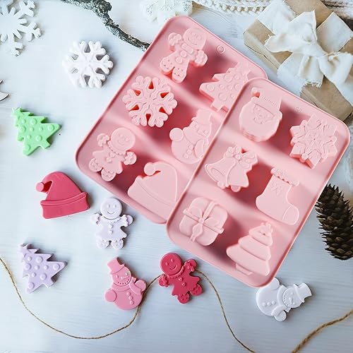Miniatura 5 de 2 moldes de silicona de Navidad se utilizan para hacer velas de jabón, árboles de Navidad, muñecos de nieve, gente de jengibre, copos de nieve,
