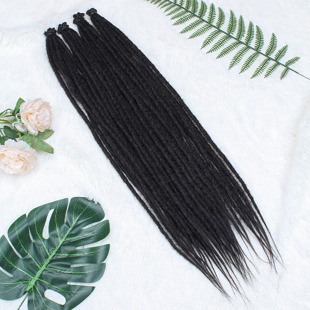 Kraler 22 Inch 40 Strands Dreadlock Extensions, Thin 0.6cm Width Black Synthetic Crochet Dreads Extensions 100% Handmade Single Ended Dreads Reggae Style Dreadlock for Worman
