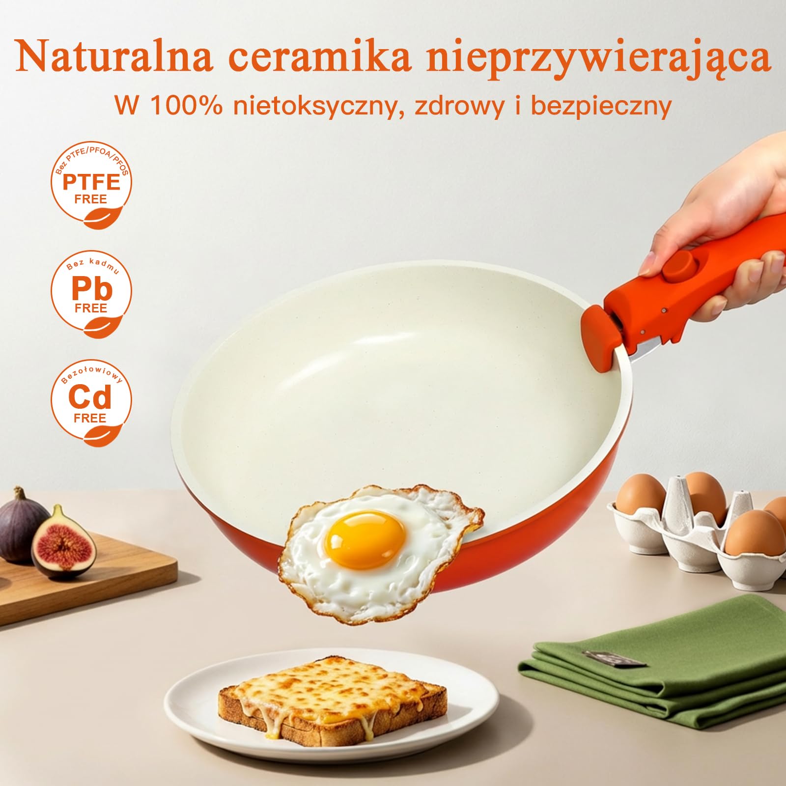 GiPP 5 Sztuk Patelni z Powłoką Nieprzywierającą do Indukcji, Pomarańczowy, Odłączany Uchwyt, Aluminium