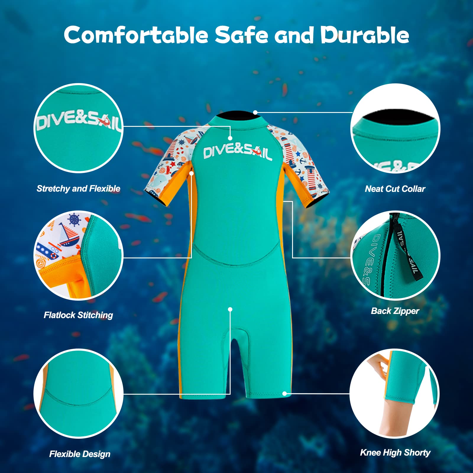 JONRRYIN Traje de Neopreno para Niños Traje de Baño de Buceo Térmico de Neopreno Corto, 2,5mm Una Pieza Trajes de Neopreno para Deportes Acuáticos Surf Natación Buceo (Verde, M)