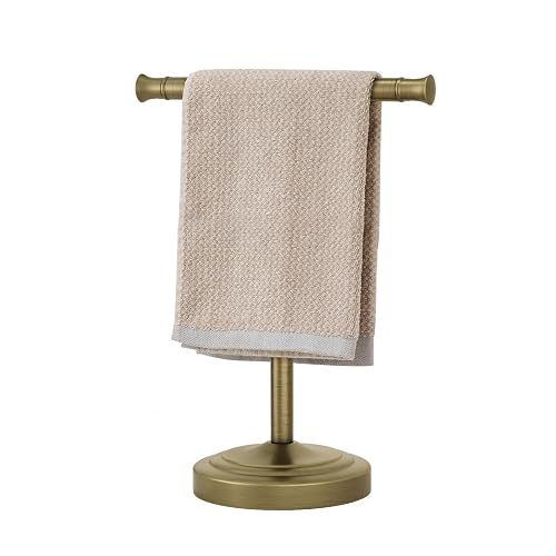 RUMOSE Antique Brass Hand Towel Holder Stand Countertop Towel Rack | 13 Inch Bathroom Kitchen Vanity T-Shape Towel Stand Free Standing Stainless Steel Towel Bar Towel Ring