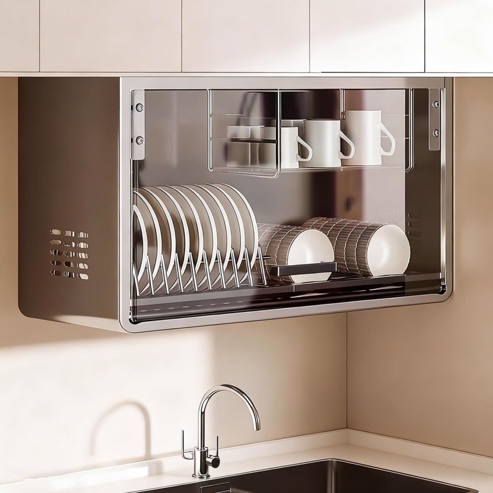Escurridor de platos de pared para organizar cocinas pequeñas sin taladrar los azulejos