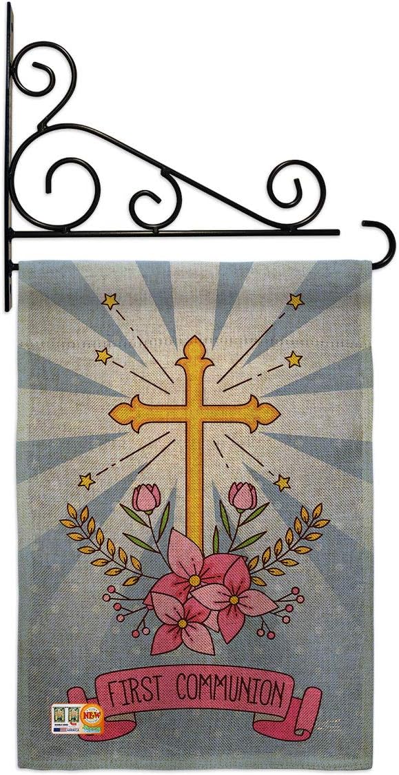 Holy Communion Burlap Burlap Garden Flag Set Wall Holder Religious First Cross Chalice Eucharist Christian Religion Tradition Small Decorative Gift Yard House Banner Double-Sided Made In USA 13 X 18.5