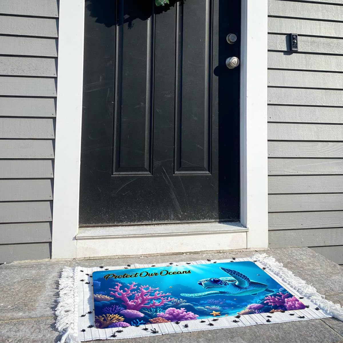 Funny Welcome Doormat Home Decor Rugs with Rubber Back (18 x 30)inch Eco-Friendly Ocean Turtle Protect Our Oceans Doormat For Entrance Way Indoor Front Porch Mats Front Door No Slip Kitchen Mats