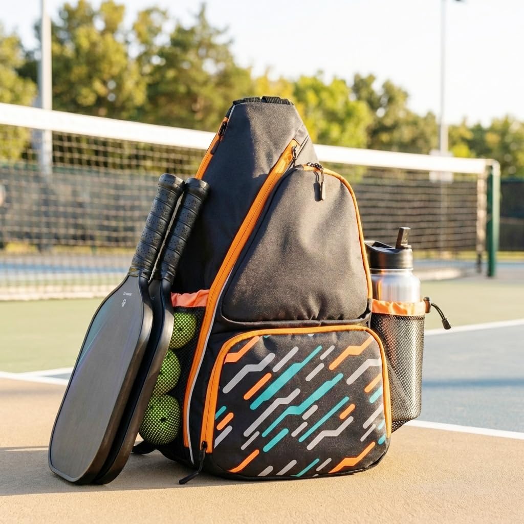 Pickleball Sling Bag with Shoe Compartment for Men Women, Professional 2-3 Paddle Backpack, Large Capacity Bag with 36oz Water Bottle Pocket & Fence Hook - Image 2