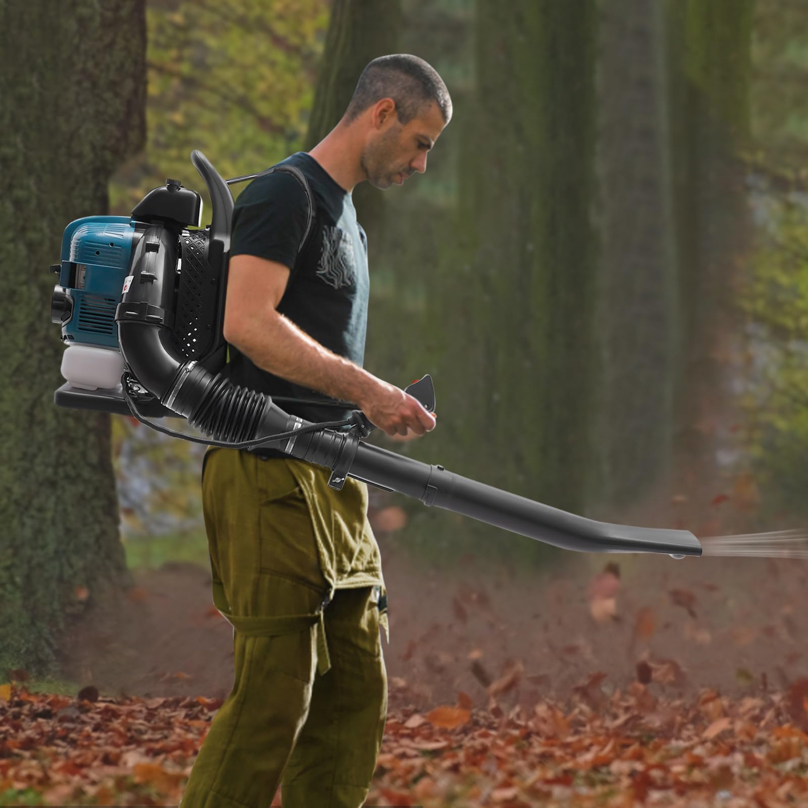 4-Takt Benzin Laubbläser 75.6cc - Rucksack Laubbläser 2.6kW Mit 1.9L Tank