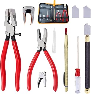 PUWANY Glass Cutters Tools Set Glass Cutting Tool kit Glass Cutter Glass Running Pliers Breaker Grozer Pliers Stained Glass Tools with Curved Jaws Zipper Package