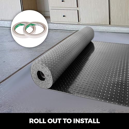 Miniatura 6 de Happybuy Garage Floor Mats 2 Rolls 14.7 x 3.6 Ft Garage Mat 2.5mm Thickness Black Garage Flooring PVC Garage Mats for Under Car