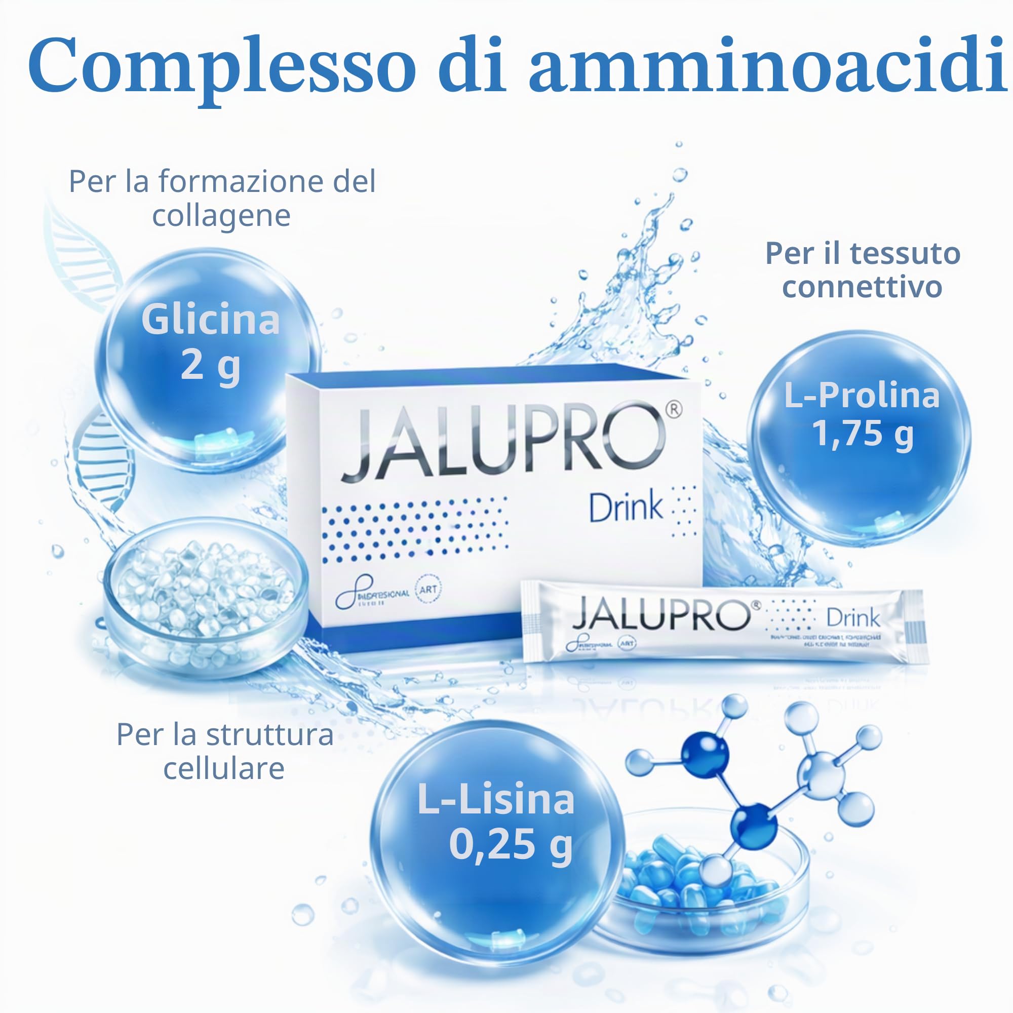 Drink - Integratore alimentare per bevande al collagene anti invecchiamento – aminoacidi glicina L-prolina L-lisina – Bellezza, elasticità della pelle e forza radiante – Cura della pelle