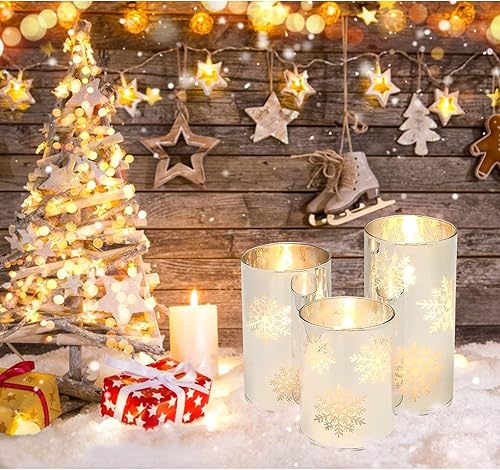Miniatura 8 de Velas sin llama con control remoto, velas LED parpadeantes de Navidad, cristal de vela de copo de nieve, funciona con pilas, decoración de regalo de