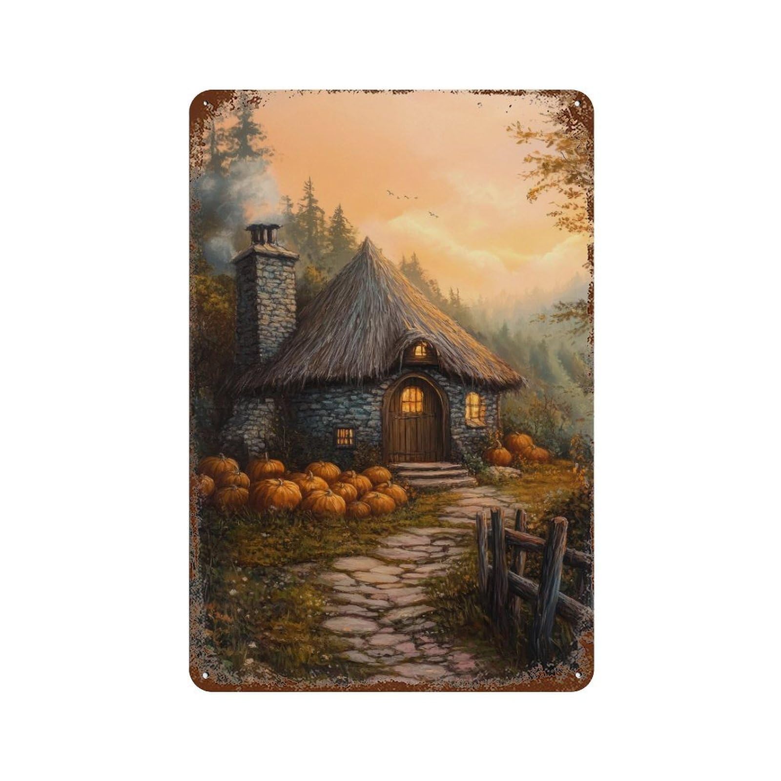 xiaoxiaoshen Wizards Hut Cottagecore Dark Academia Enchanted Vintage Mystical Witchy Wall Decor Art Metal Tin Poster Modern Home Decor Art Home Bar Shop Decorations Vintage Sign 30x20cm