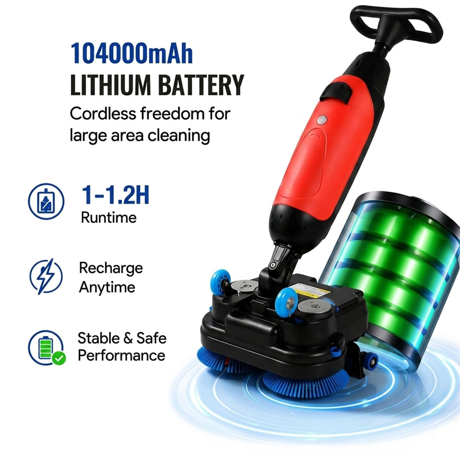Máquina de Limpieza Industrial, Fregadora Compacta con Batería 104Ah, 1200m²/h, Doble Cepillo 500W para Mantenimiento Diario, Eficaz y Ergonómica(Gray)