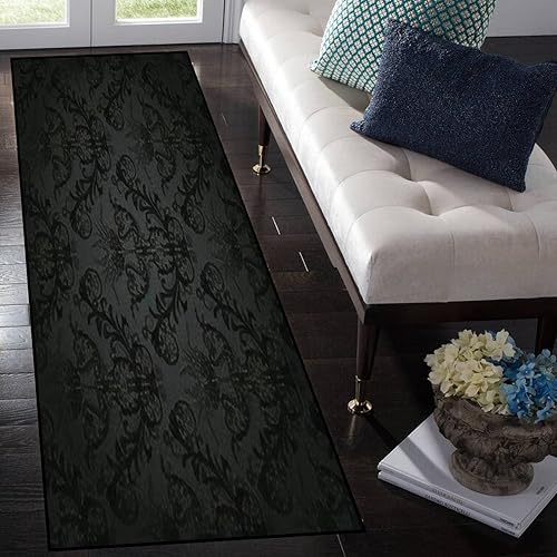 Miniatura 2 de Alfombra larga de lujo sin costuras color carbón gótico, antideslizante, para pasillo, entrada, pasillo, yoga, decoración del hogar, baño, sala de