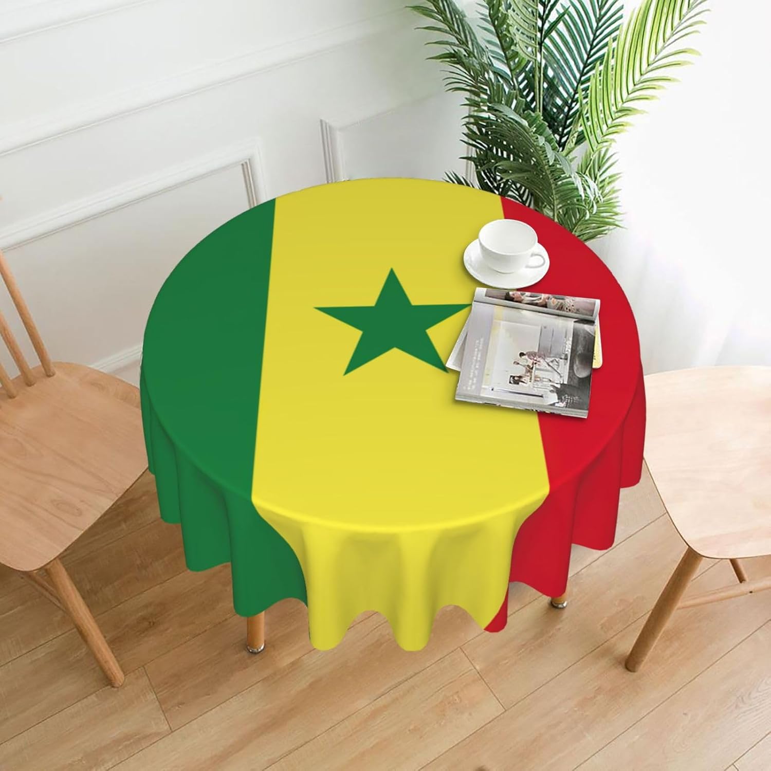 Flag of Senegal Print Wrinkle Free Dining Table Cover for Birthday Party Farmhouse Tablecloths Up to 60 x 60 Inches