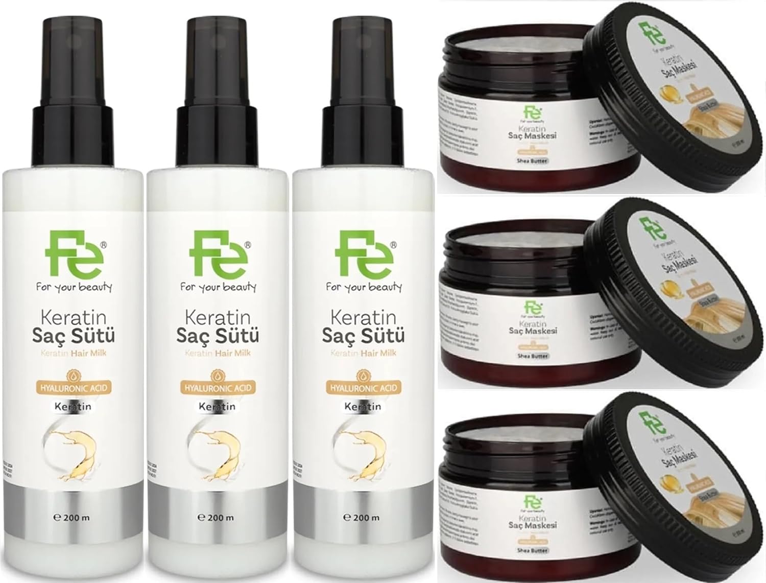 Fe Keratin Saç Sütü 200ml & Saç Maskesi 300ml Karma 6'lı Set