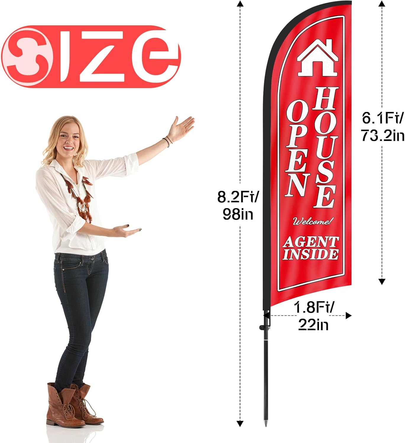 Open House Flags for Real Estate Agents With Pole Kit and Ground Stake 8Ft, Signs for Outside, Banner (Black/White/Red) - Image 2