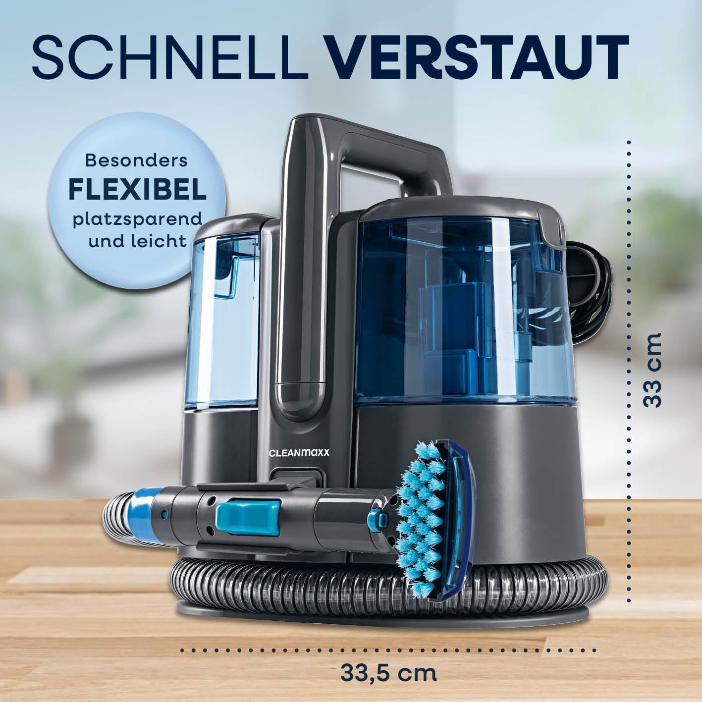 CLEANmaxx Polster und Teppichreiniger Pro Power | 3in1: Aspirapolvere lavante, Pulitore per tappeti e imbottiture | Pulitore a umido per punti | Smacchiatore per tappeti, auto, divani, imbottiture