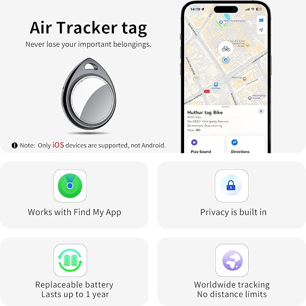 Air Tracker Tag, Smart Tracker Funziona con Apple Dov'è App (solo iOS), Batteria Sostituibile Bluetooth Trova Oggetti, Localizzatore Chiavi per Chiavi/Bagagli/Valigie/Portafogli, Nero Profondo / 4 pz - 4