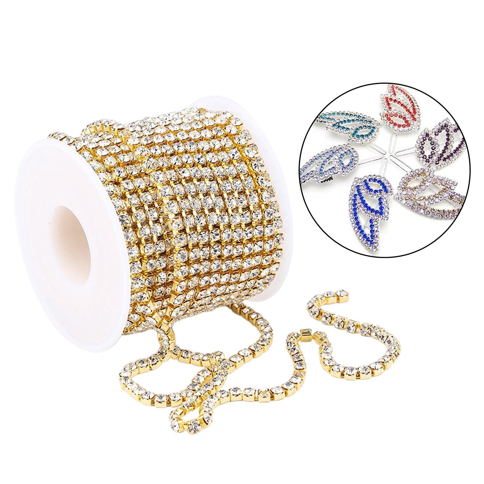 Set di 5 catene con strass per fai da te, 9,1 m, colore: oro, 10 m