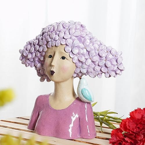 Miniatura 5 de Estatuas de jardín de DiliComing - Estatuas de mujer para decoración del hogar - Estatua de 11 pulgadas de mujer con pájaro, estatua de arte