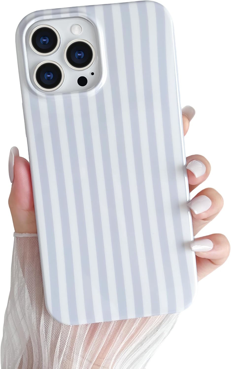 Yeddabox for iPhone 13 Pro Max Case Cute Striped Phone Case Soft TPU Slim Shockproof Phone Cover for Women Girls, Blue and White