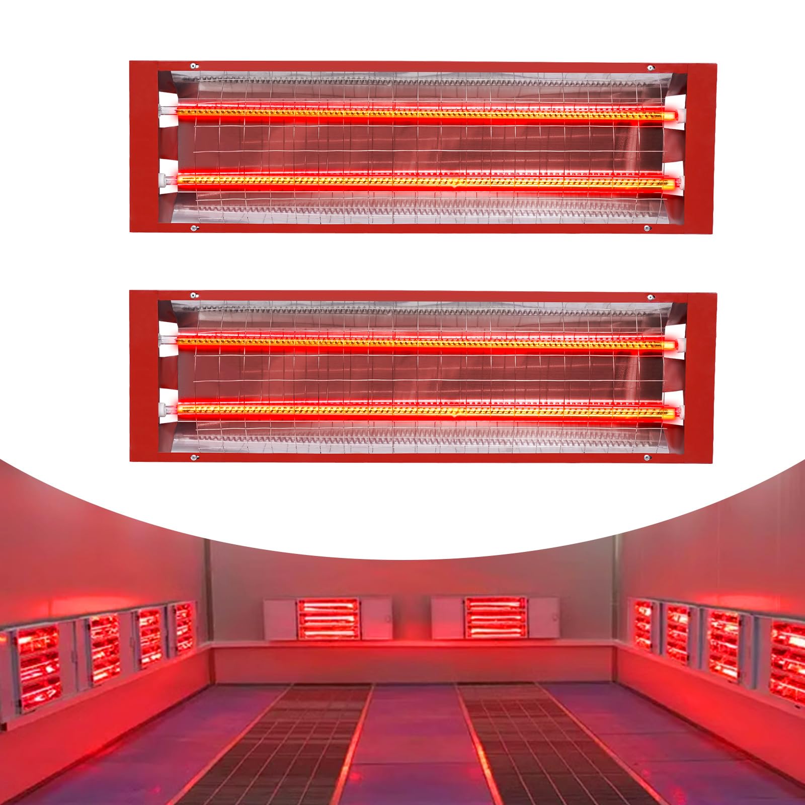 CAIHAOA Infrared Paint Curing Lamp, 2Pcs 2000W 110V Automotive Infrared Paint Curing Heater Lamp, RT- 200 ?/392 ? Heating Temperature, 1m ³/ 35.3ft ³ Each Lamp Heating Area, for Automobile & Furniture