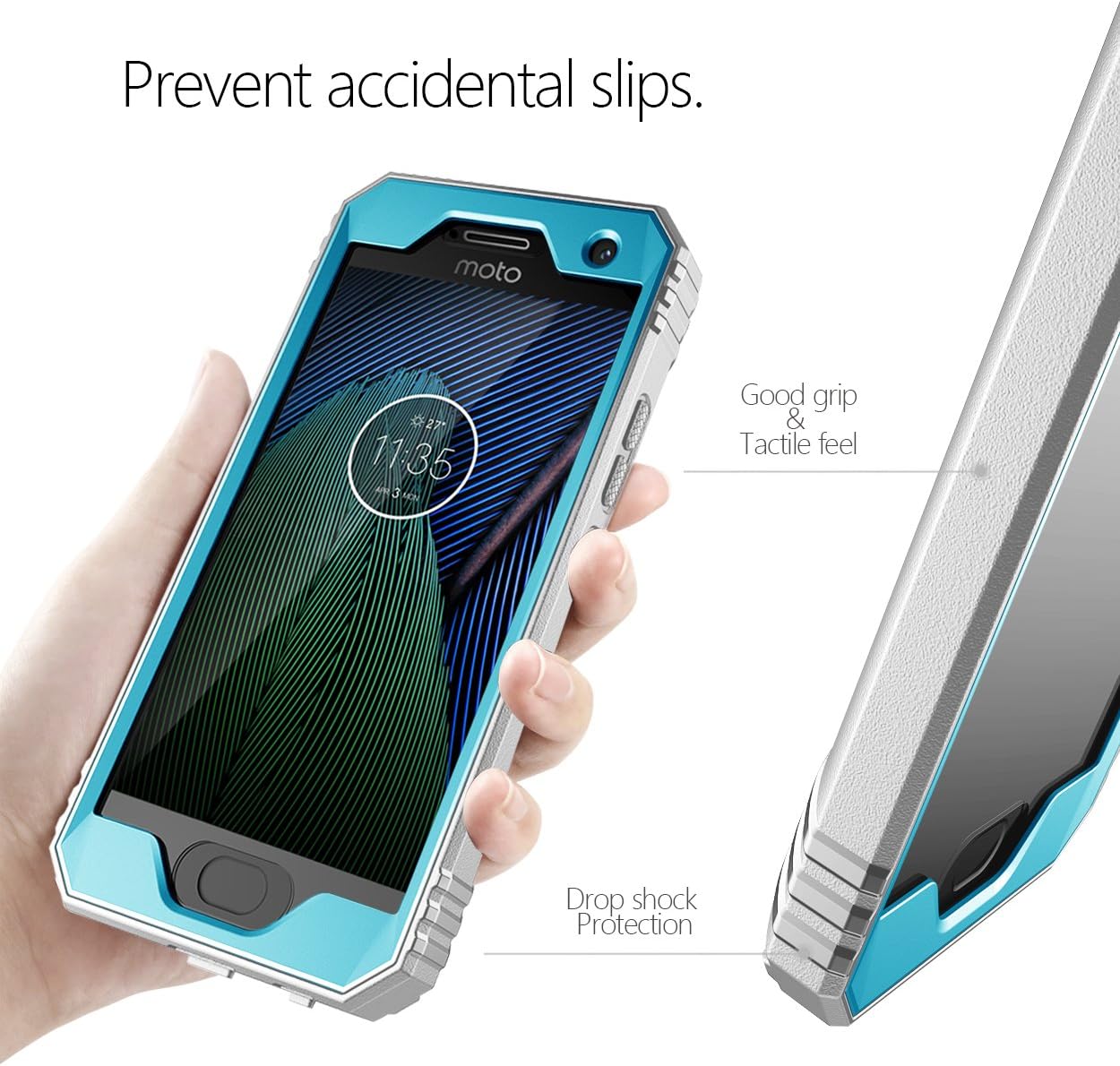 Poetic Revolution Moto G5 Plus Rugged Case with Hybrid Heavy Duty Protection and Built-in Screen Protector for Motorola Moto G5 Plus (2017) Blue/Gray