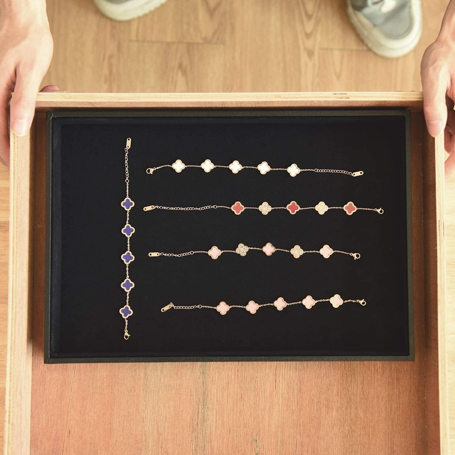 JETEHO Black Velvet Stackable Jewelry Tray Showcase Display Stackable Necklace Bracelet Ring Showcase Display Empty Plate : Clothing, Shoes & Jewelry