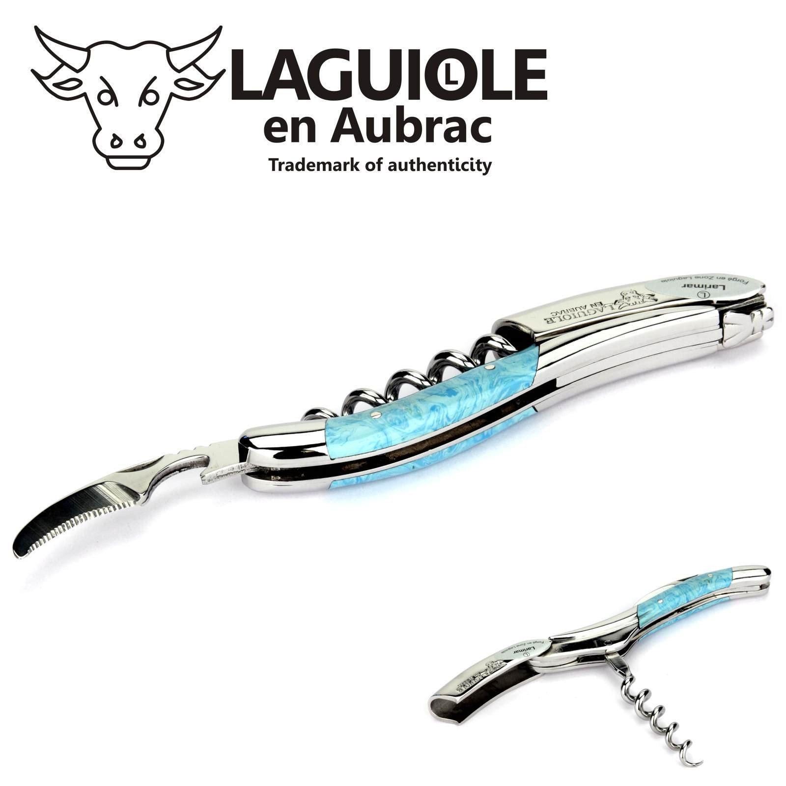 Laguiole en Aubrac Kellnermesser Larimar blau Edelstahl glänzend SOM99PWI Sommelierbesteck