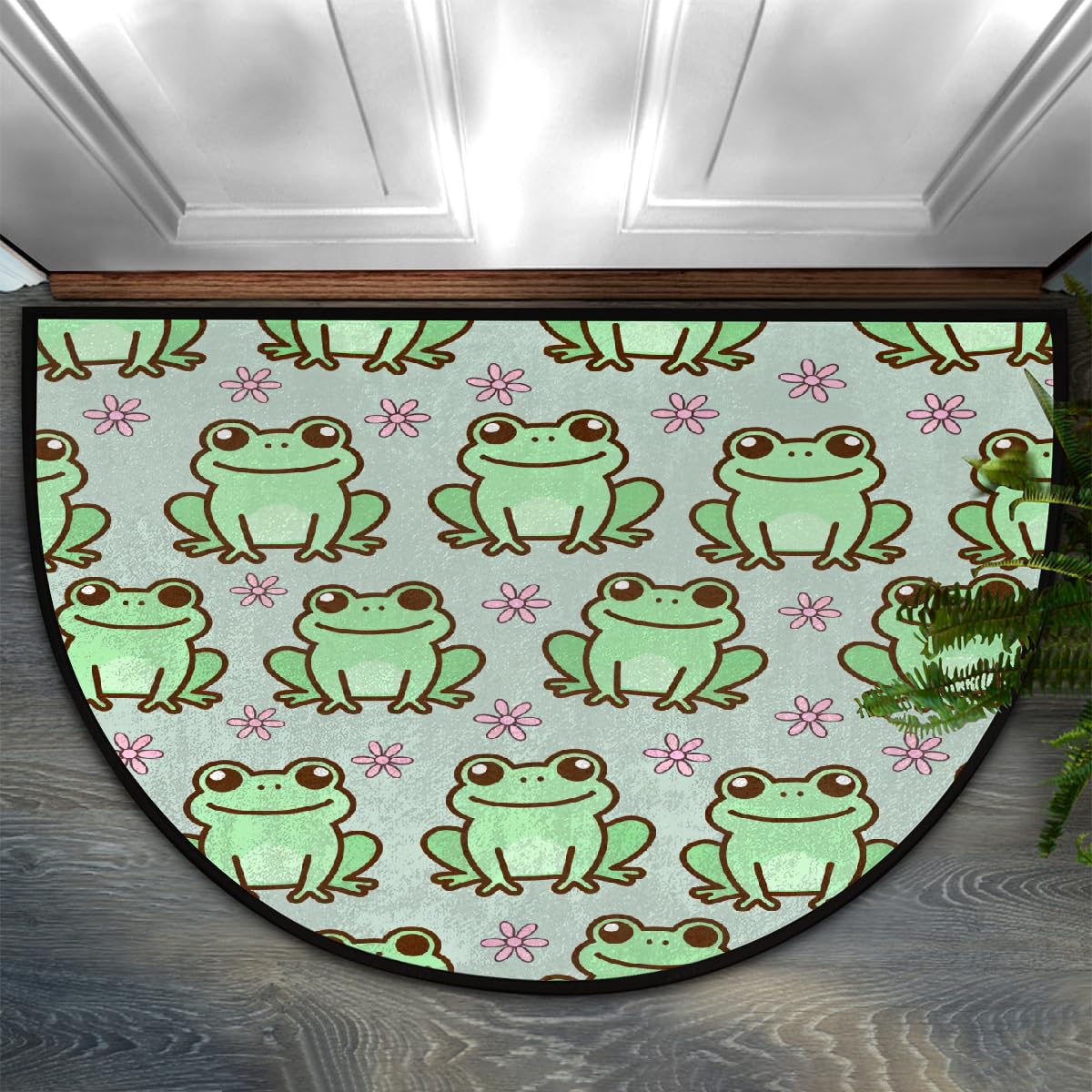Paillasson demi-cercle absorbant floral tapis lavable antidérapant 90x60