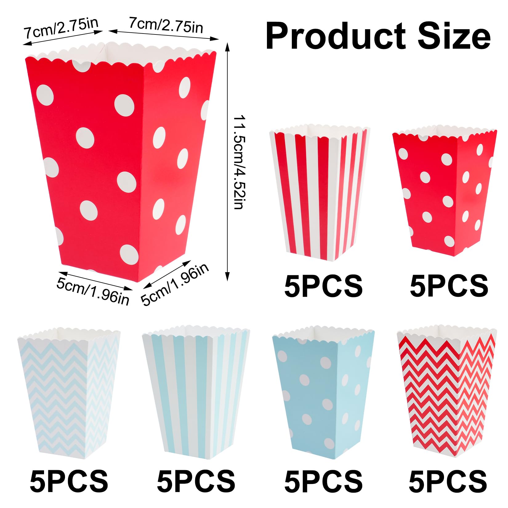 30 Scatole Portapopcorn In Carta – Blu E Rosso, Con Base Stabile, Per Feste, Cinema E Compleanni, Montaggio Facile